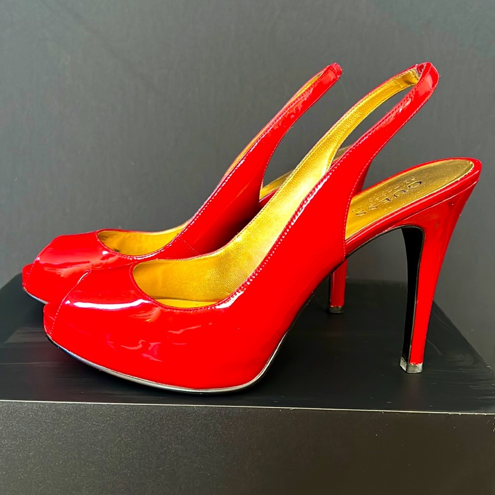 Guess by Marciano “Gwmerri” Dark Red Patent Slingback Heels